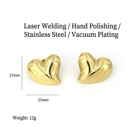 Overdreven Roestvrijstalen Hart Oorknopjes Mode Metalen Statement Oorsieraden Voor Vrouwen Feest Cadeau