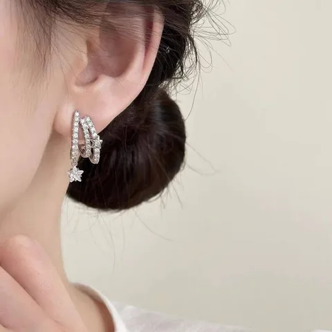 Fashion Copper Gold Plated Meteor Stud Earrings With 925 Sterling Silver Earring Post Full Zirconia Star Jewelry For Women