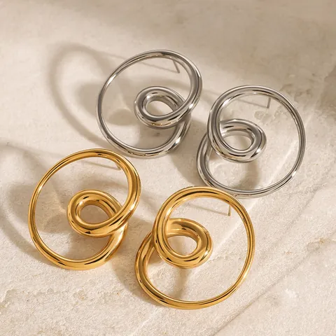 Geometric Spiral Cutout Stud Earrings For Women Stainless Steel Electroplated Light Luxury Commute Jewelry Gold Silver Earring Post