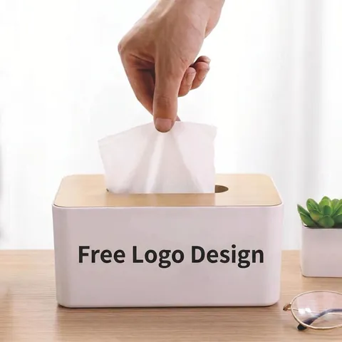Modern Minimalistisch PP Tissuebox Met Bamboe Houten Deksel Rechthoek Desktop Servet Opbergdoos Voor Thuis Kantoor Decoratie