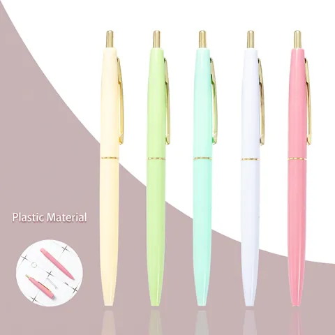 Retractable Ballpoint Pen Plastic Multi-color Macaron Style Pens With Gold Clip 1.0mm Bullet Tip Office School Stationery Supplies