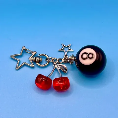 Retro Cherry 8-Ball Dice Star Keychain Charm For Bags Alloy Resin Electroplated Keychain Pendant Streetwear Accessories For Women Men