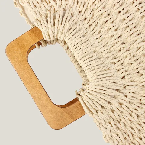 Borsa da Spiaggia Estiva in Corda di Carta Intrecciata a Mano Con Manico in Legno Grande Capacità Stile Mori Coulisse Borsa Donna