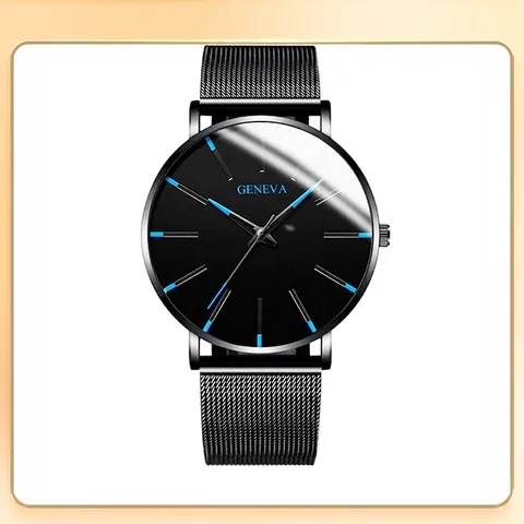 Geneva Men's Business Fashion Quartz Watch Alloy Metal Mesh Strap Minimalist Large Dial Wristwatch For Office Daily Wear