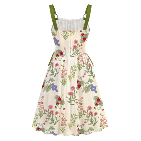 Abito da Donna Elegante con Stampa Resort Anello di Metallo Coulisse Senza Maniche Poliestere Floreale Cami Midi Abito Vintage Vacanza