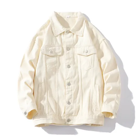 Men's Oversized Denim Jacket Loose Fit Solid Color Washed Polyester Cotton Blend Outerwear Single Breasted Lapel Casual Jacket