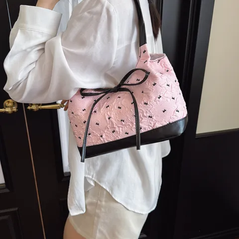 Damen Achseltasche im koreanischen Stil mit Schleife Mode Texturierte PU-Leder Umhängetasche Lässige Elegante Tägliche Geldbörse