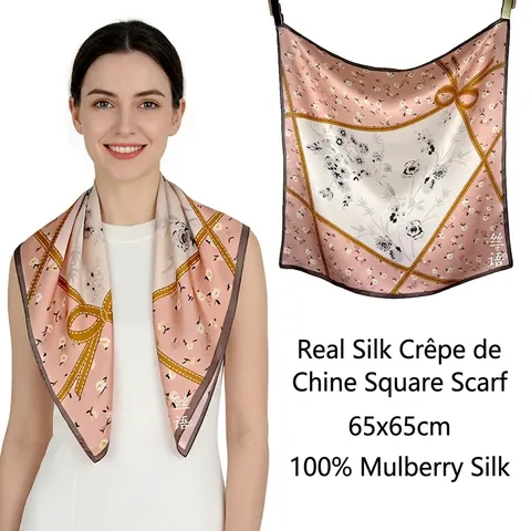 Elegant Mulberry Silk Square Scarf Luxury Crepe Satin Scarf For Women Floral Pattern Decorative Shawl Sun Protection Bandana Scarf