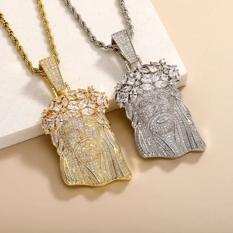 Hip Hop Iced Out Jesus Portrait Pendant Necklace Copper Zirconia Electroplated Mens Streetwear Jewelry Fashion Accessories