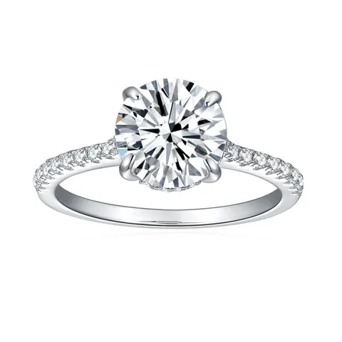 925 Sterlingsilber Moissanit Ring Brillanter Rundschliff Vier-Krappen-Fassung Verlobungsring Hochzeit Ring Pavé-Band Damen Schmuck