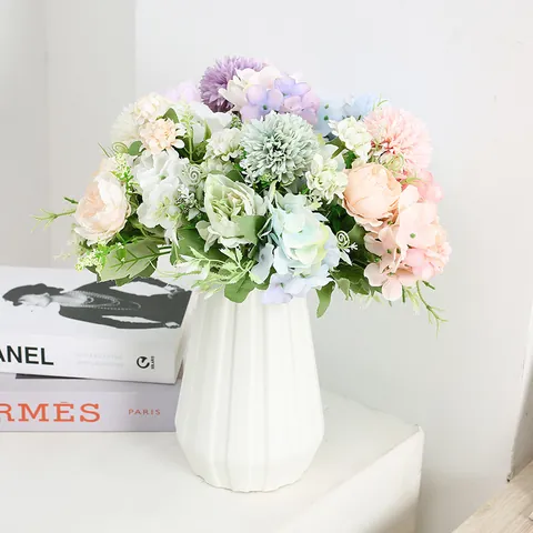 Artificial Peony Bouquet Silk Flower Faux Mixed Floral Arrangement For Home Living Room Table Wedding Party Decor Centerpiece