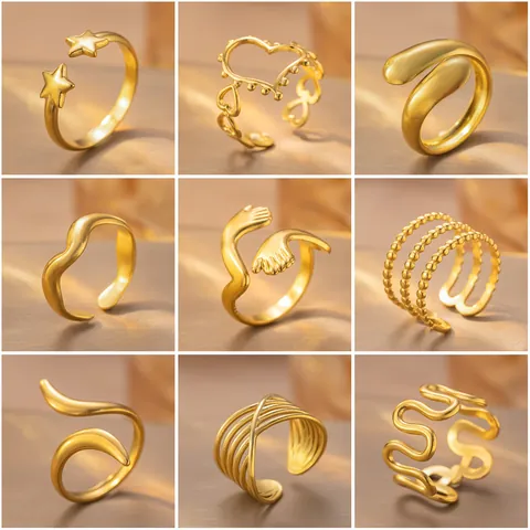 Retro Pentagram Hartvorm Vlinder 304 Roestvrij Staal Plating Uitgeholde Open Ring