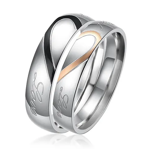 Fashion Titanium Steel Heart Splicing Couple Rings For Men Women Minimalist Engraved Love Engraving Jewelry Trendy Band Rings