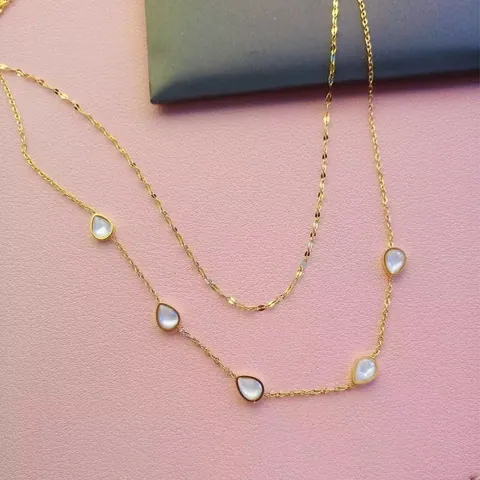 Double Layer 304 Stainless Steel Necklace 18K Gold Plated Teardrop Mother Of Pearl Shell Pendant Clavicle Chain Jewelry For Women