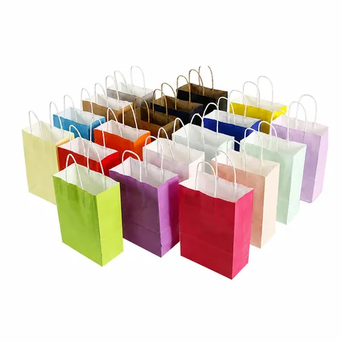 Bolsas de Regalo de Papel Kraft Multicolor Con Asas Bolsas de Compra Lisas Lisas Bolsas de Transporte para Bodas Fiestas Cumpleaños