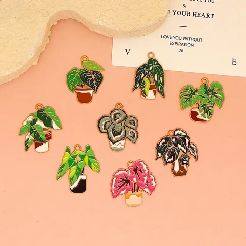 INS Style Alloy Enamel Plant Charms For DIY Jewelry Making Monstera Banana Leaf Cactus Pendants For Keychain Necklace Handcraft Accessories