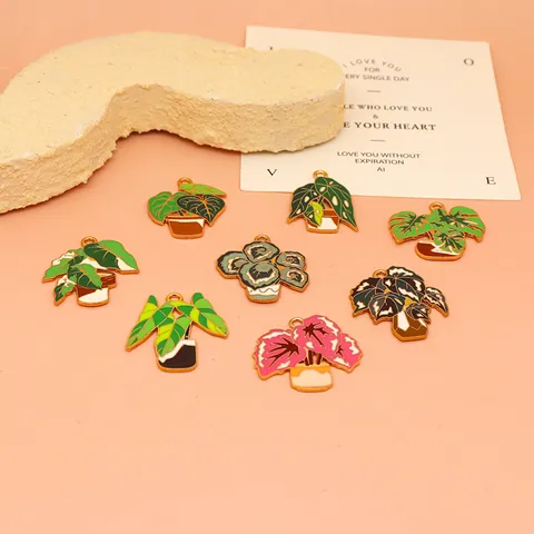 INS Style Alloy Enamel Plant Charms For DIY Jewelry Making Monstera Banana Leaf Cactus Pendants For Keychain Necklace Handcraft Accessories