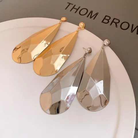 Eisen Wassertropfen Ohrhänger Facettierte Geometrische Metallische Glänzende Silber Ohrringpfosten Gold Silber Ohrringe Für Damen Mode Schmuck