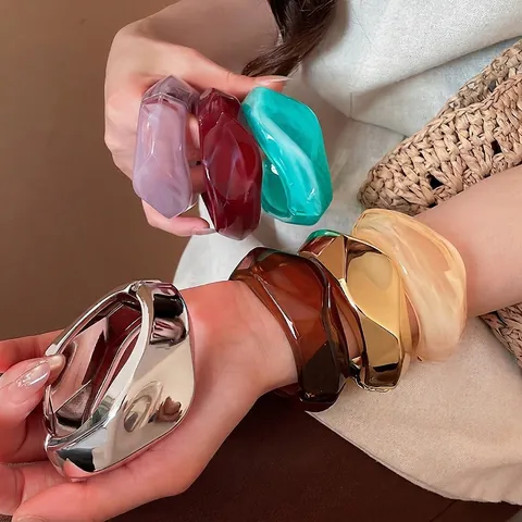 European American Overstated Irregular Wide Edge Resin Cuff Bracelet Dopamine Candy Color Geometric Statement Bangle Jewelry