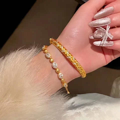 Minimalist Zirconia Oval Bracelet Women High-End Design Copper Braided Texture Bangle Light Luxury Hand Jewelry Gift