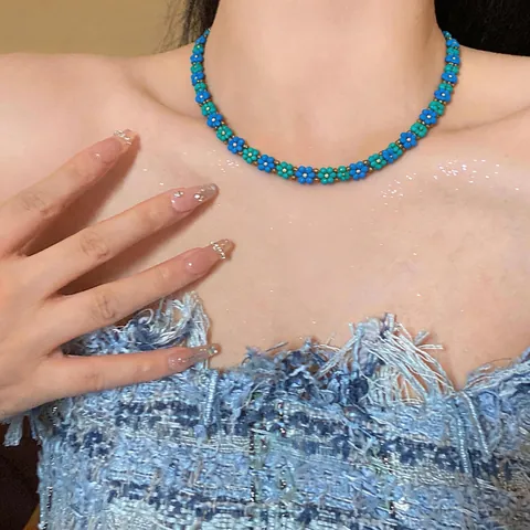 Handgefertigter Glasperlen Stretch Ring Frischer Süßer Urlaubsstil Blumen Runder Schmuck Für Damen Mädchen Geschenk