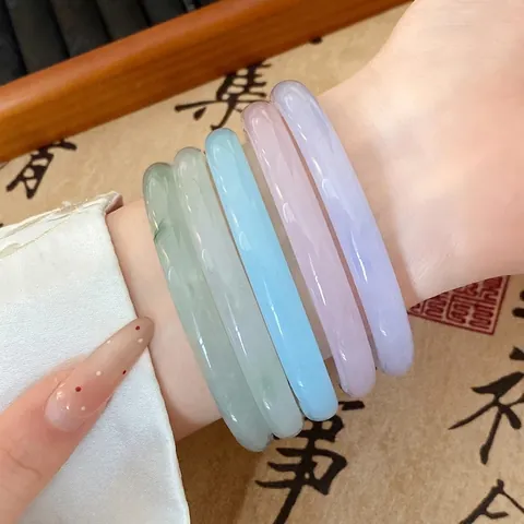 Chalcedon Runder Armreif Armband Für Damen Retro Hanfu Stil Imitation Jade Schmuck Einfarbig Mode Armreif Geschenk