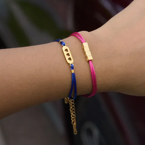 Bracelet en Corde Tressée Style Dopamine en Acier Inoxydable Plaqué Or avec Breloques Cœur et Lettres LOVE pour Femme Bijoux