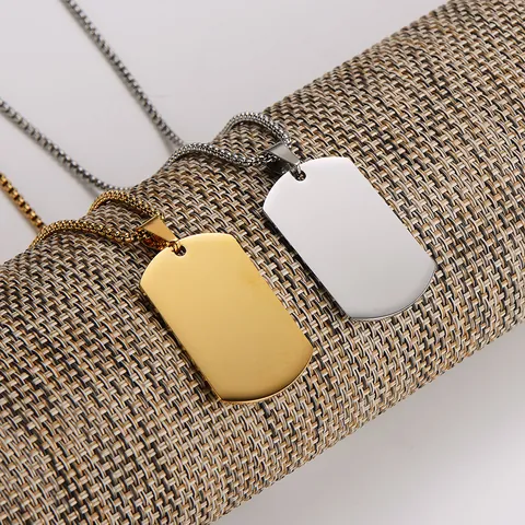 Minimalist Stainless Steel Square Dog Tag Pendant Necklace For Men Gold Silver Black Plated Mirror Finish Personalized Jewelry