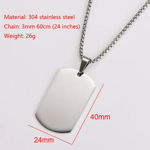 Minimalist Stainless Steel Square Dog Tag Pendant Necklace For Men Gold Silver Black Plated Mirror Finish Personalized Jewelry