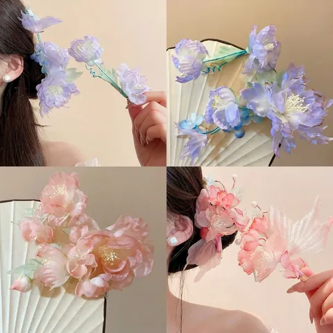 Handmade Fabric Flower Hair Clip For Women New Chinese Style Artificial Pearl Duckbill Clip Ancient Style Hanfu Hair Accessory
