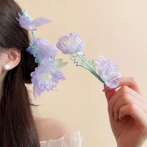 Handmade Fabric Flower Hair Clip For Women New Chinese Style Artificial Pearl Duckbill Clip Ancient Style Hanfu Hair Accessory
