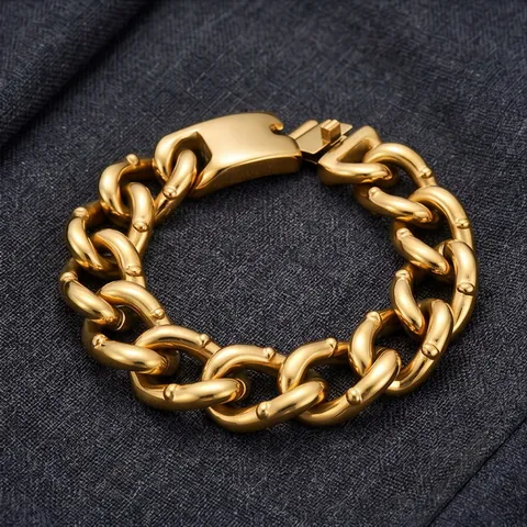Men's Hip Hop 18mm Wide Stainless Steel Cuban Link Bracelet Heavy Solid Chain With Ball Rivet Bold Streetwear Jewelry For Men Gold Silver