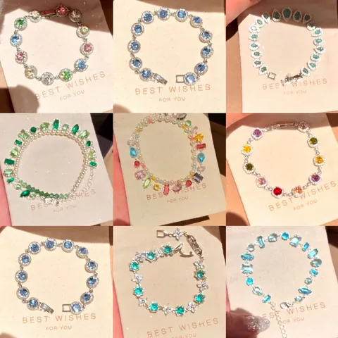 Braccialetto di Zirconia Colorato Dopamina Donna Rame Intarsiato Stile Ins Coreano Leggero Lusso Fiore Geometrico Regolabile Gioielli
