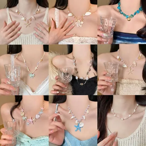 Collar de Colgante de Concha Perla Artificial Aleación Estilo Bohemio Playa para Mujer Capas Dorado Plateado Estrella de Mar Joyería de Cuello
