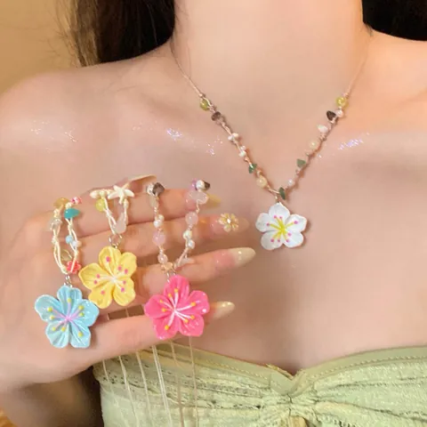 Collier Perles Fleur Colorée Dopamine Été Pour Femmes Chaîne Clavicule Haut Gamme Résine Alliage Collier Style Vacances