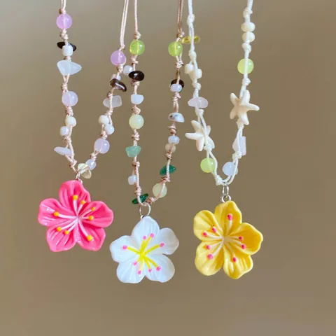 Collier Perles Fleur Colorée Dopamine Été Pour Femmes Chaîne Clavicule Haut Gamme Résine Alliage Collier Style Vacances