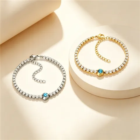Bracelet de Tennis en Acier Inoxydable Zirconia Carré avec Pierre Coeur Bleu Bijoux Réglables Cadeau pour Petite Amie Femmes