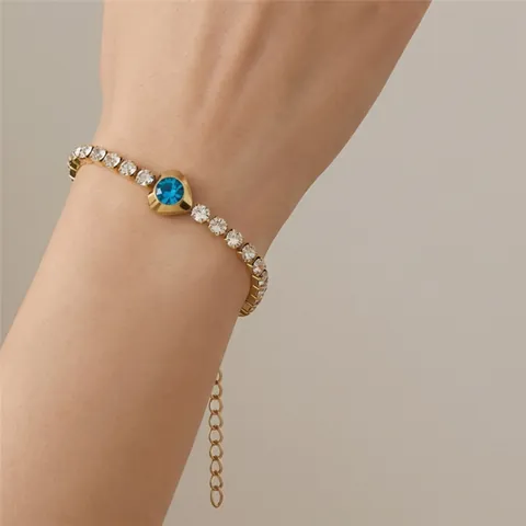 Bracelet de Tennis en Acier Inoxydable Zirconia Carré avec Pierre Coeur Bleu Bijoux Réglables Cadeau pour Petite Amie Femmes