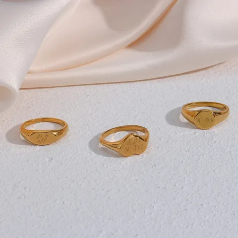 Edelstahl 18K Vergoldet Gravierter Siegelring Für Damen Punk Street Style Oval Herz Briefing Siegelring Schmuck
