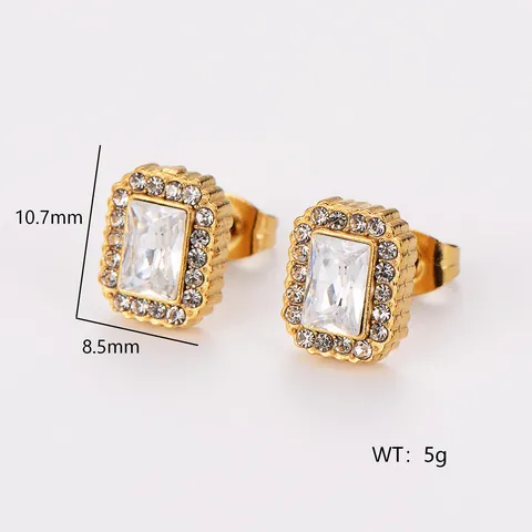 Orecchini a Lobo Quadrati Geometrici in Acciaio Inossidabile 304 Placcati Oro 18k Con Strass Incastonati Gioielli Moda Donna