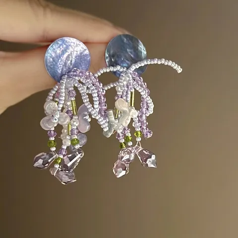 Handgemachte Glasperlen Blume Ohrstecker Mit Silber Ohrringpfosten Dopamin-Stil Böhmische Ohrhänger Für Damen Schmuck
