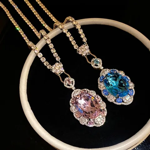 Vintage Paleisstijl Koper Zirconia Ovaal Hanger Halsketting Luxe Volledig Ingelegde Zirconia Sleutelbeenketting Voor Dames Bruiloft Banket Sieraden