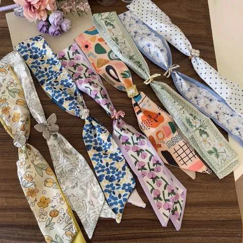 Collar de Pañuelo de Seda con Estampado de Tulipanes para Mujer Verano Lunares Gargantilla Ajustable con Cordón Decoración de Cuello Accesorios de Moda