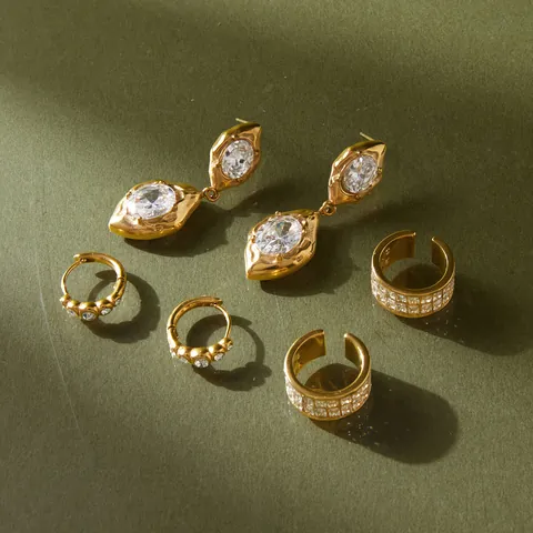 Orecchini a Lobo Geometrici in Acciaio Inossidabile con Zirconia Placcati in Oro PVD per Donna Gioielli di Moda