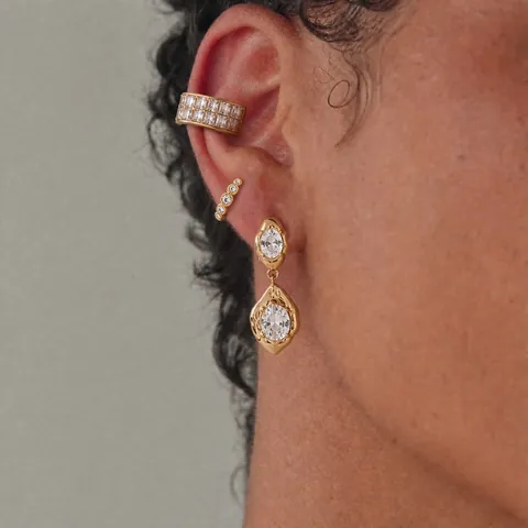 Orecchini a Lobo Geometrici in Acciaio Inossidabile con Zirconia Placcati in Oro PVD per Donna Gioielli di Moda