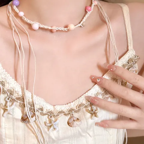 Bohemian Ethnic Handmade Woven Cotton Rope Resin Beaded Waist Chain Necklace Multicolor Tassel Belt For Women Daily Vacation Jewelry