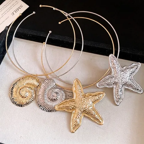 Böhmisch Legierung Seestern Muschel Anhänger Halskette Gold Silber Galvanisiert Choker Ozean Thema Mode Schmuck Für Damen