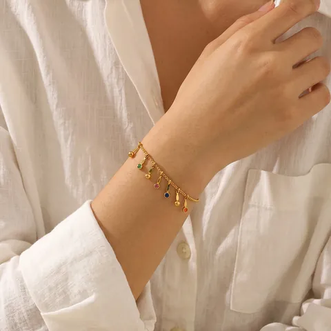 Bracciale da Donna in Acciaio Inossidabile Placcato Oro Con Ciondoli Geometrici in Strass Bracciale Colorato Gioielli per Quotidiano Festa