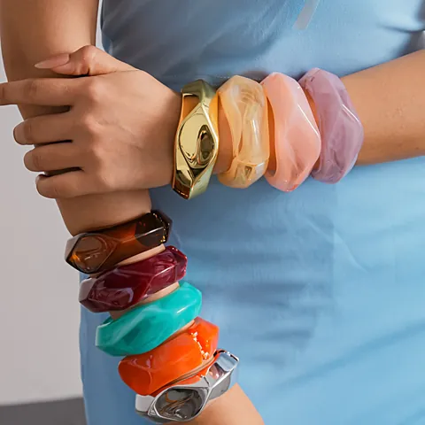 Dopamine Resin Irregular Geometric Hinged Bangle Bracelet For Women Fashion Colorful Open Cuff Jewelry