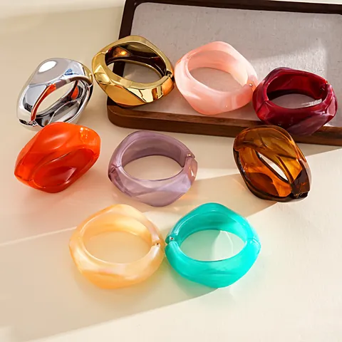 Dopamine Resin Irregular Geometric Hinged Bangle Bracelet For Women Fashion Colorful Open Cuff Jewelry